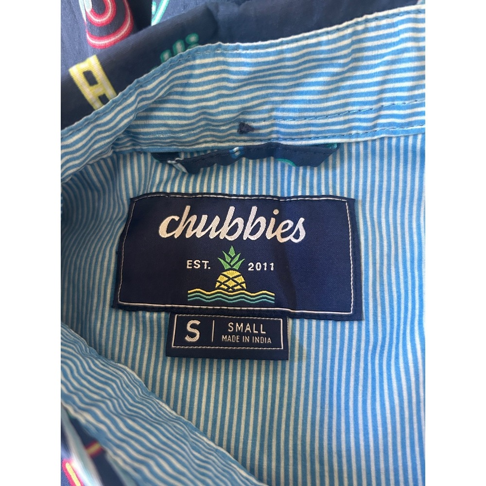 Chubbies The One Man Wolf Pack Friday Shirt Navy Neon Tropical Vacation Size S - Picture 5 of 8